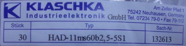 Klaschka -HAD-11MS60B2,5-5S1 132613 - 1